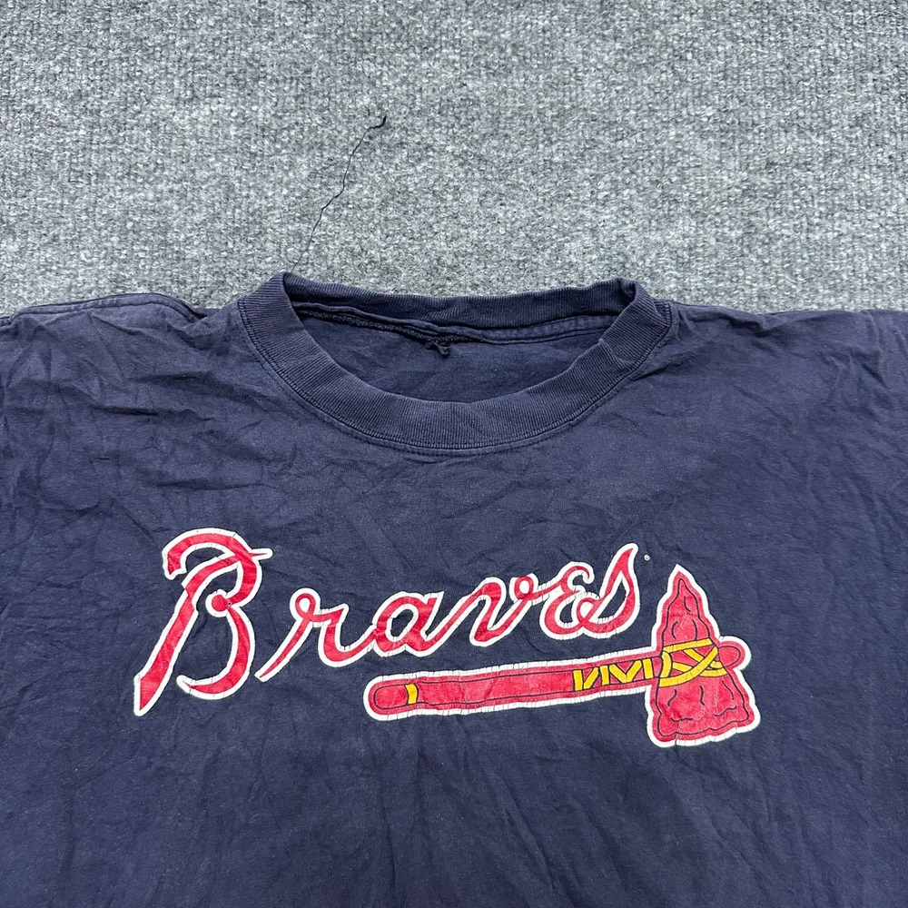 Atlanta Braves T-Shirt Mens Size L Navy Blue Graphic Distressed Baseball MLB